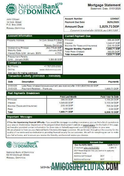 Dominica National Bank Of Dominica Bank Extrato de hipoteca Scr modelo